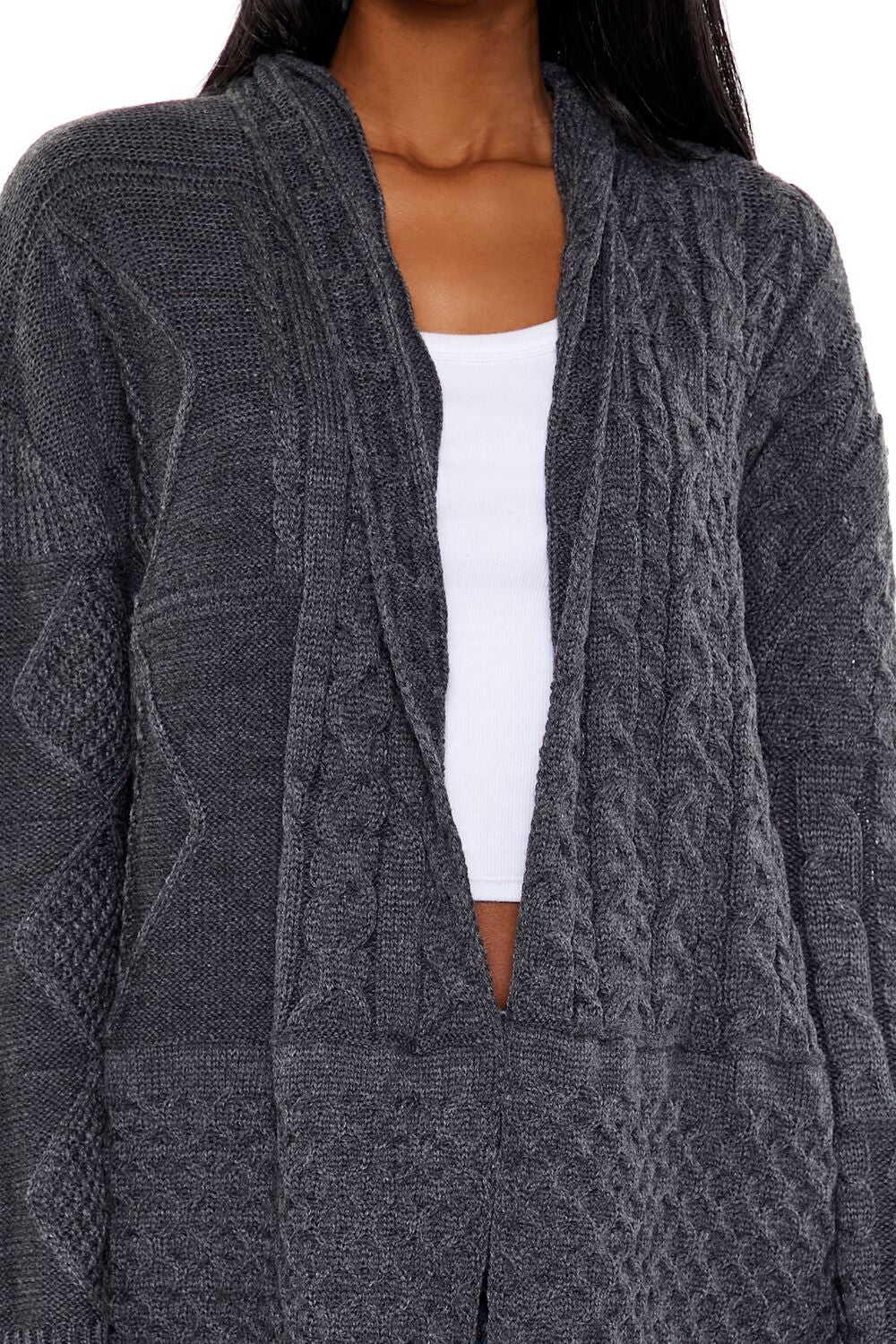  Forever 21 Mixed Knit Cardigan Sweater - charcoal - Bonton