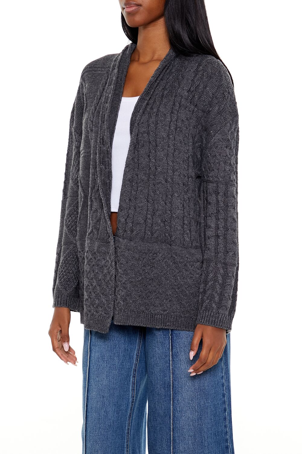  Forever 21 Mixed Knit Cardigan Sweater - charcoal - Bonton