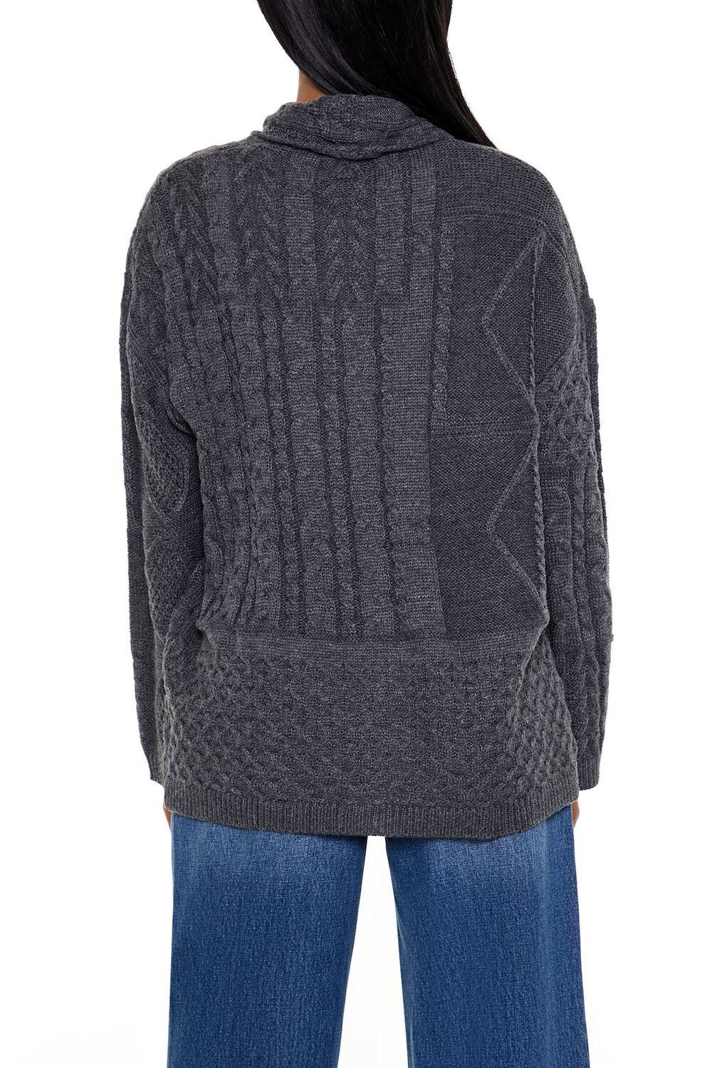  Forever 21 Mixed Knit Cardigan Sweater - charcoal - Bonton