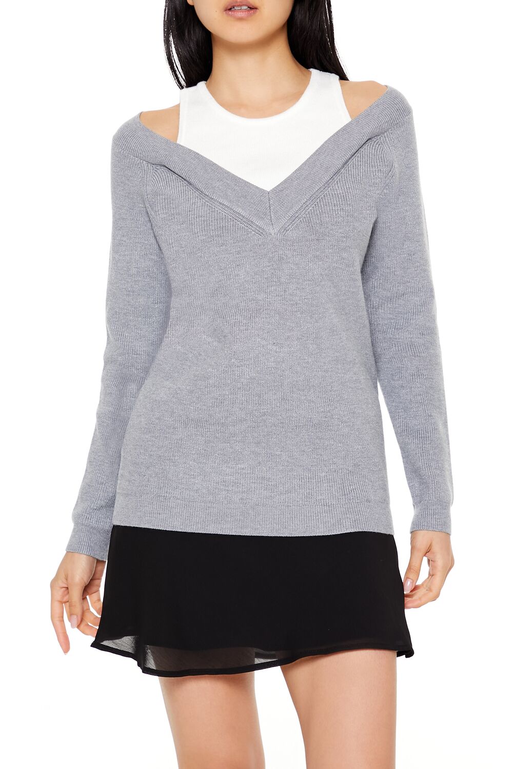 Forever 21 Combo Tank Top Sweater - grey white - Bonton