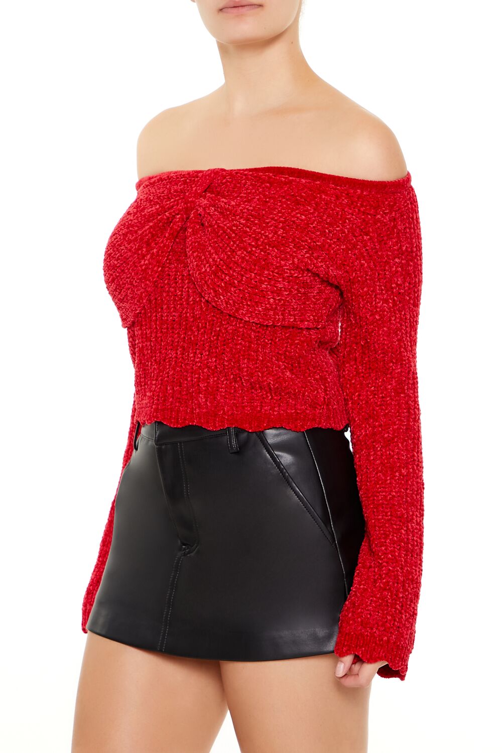  Forever 21 Off-the-Shoulder Bow Sweater - red - Bonton