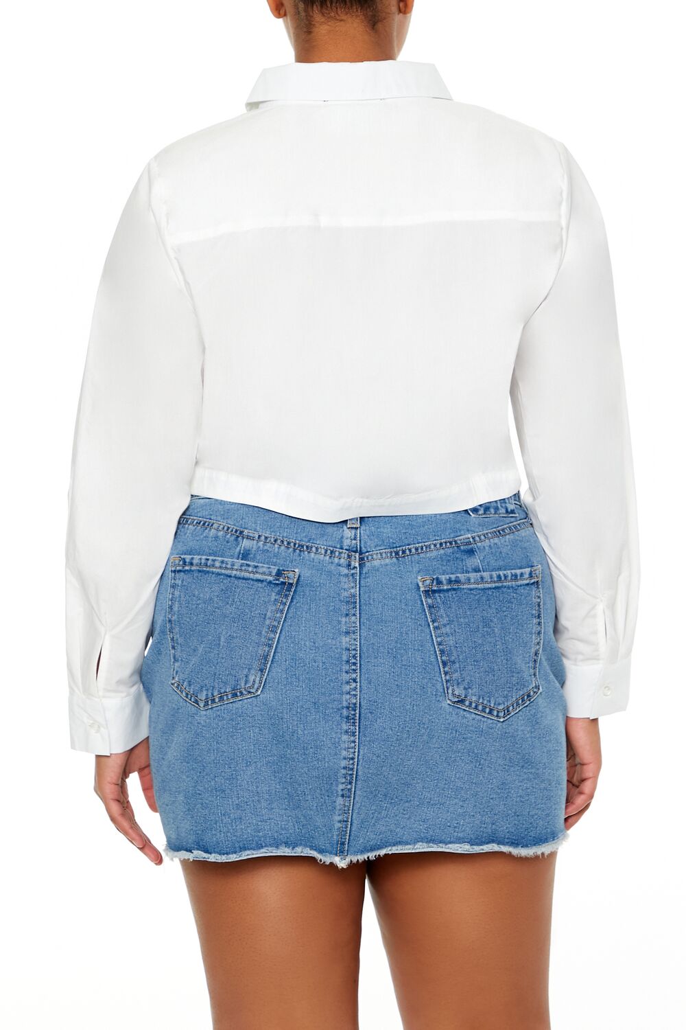  Forever 21 Plus Size Notched Cropped Shirt - white - Bonton