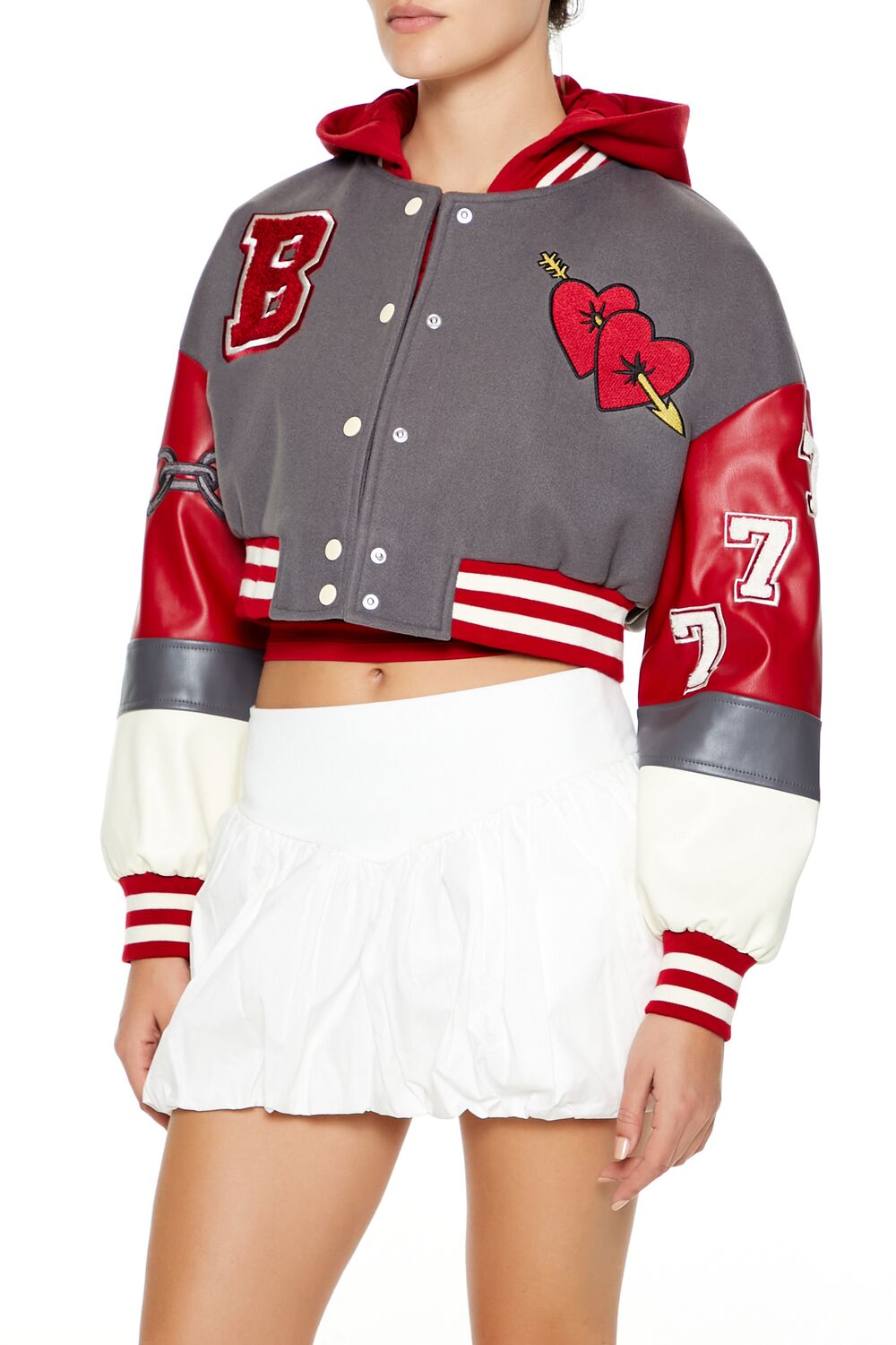  Forever 21 Babygirl Varsity Patch Jacket - grey-red-swatch - Bonton