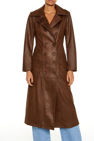 Notched Faux Suede Trench Coat