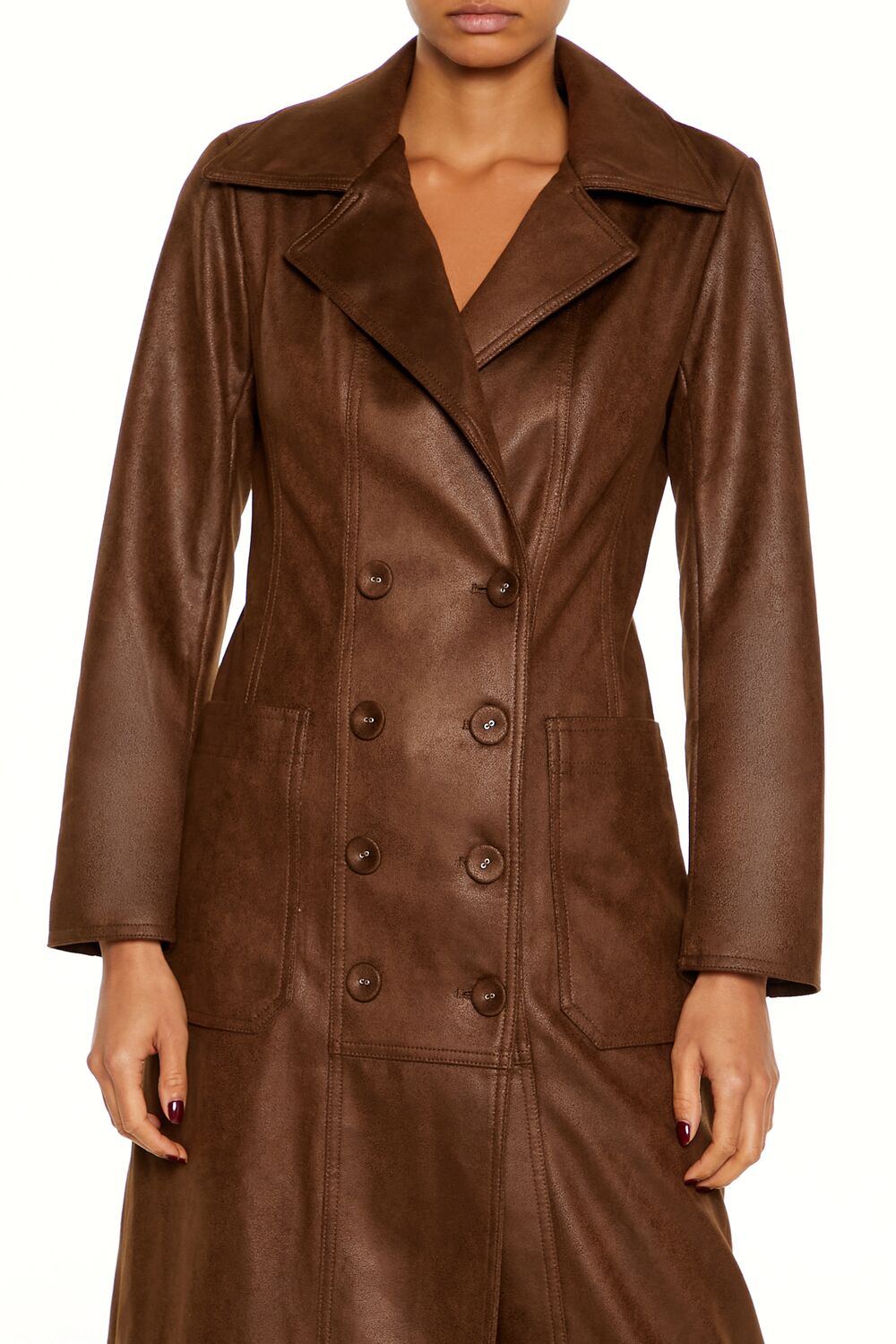  Forever 21 Notched Faux Suede Trench Coat - dark-brown-swatch - Bonton
