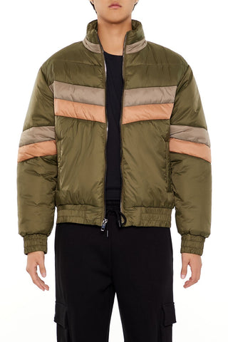 Colorblock Funnel Neck Puffer Jacket