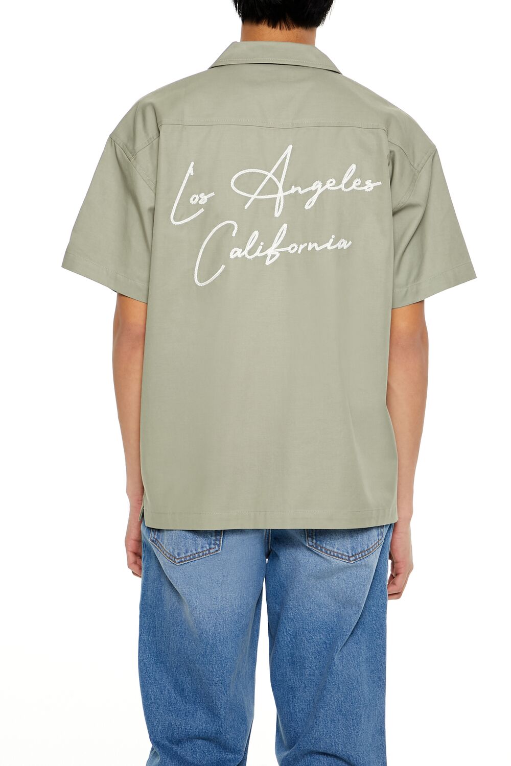  Forever 21 Los Angeles Embroidered Shirt - sage multi - Bonton