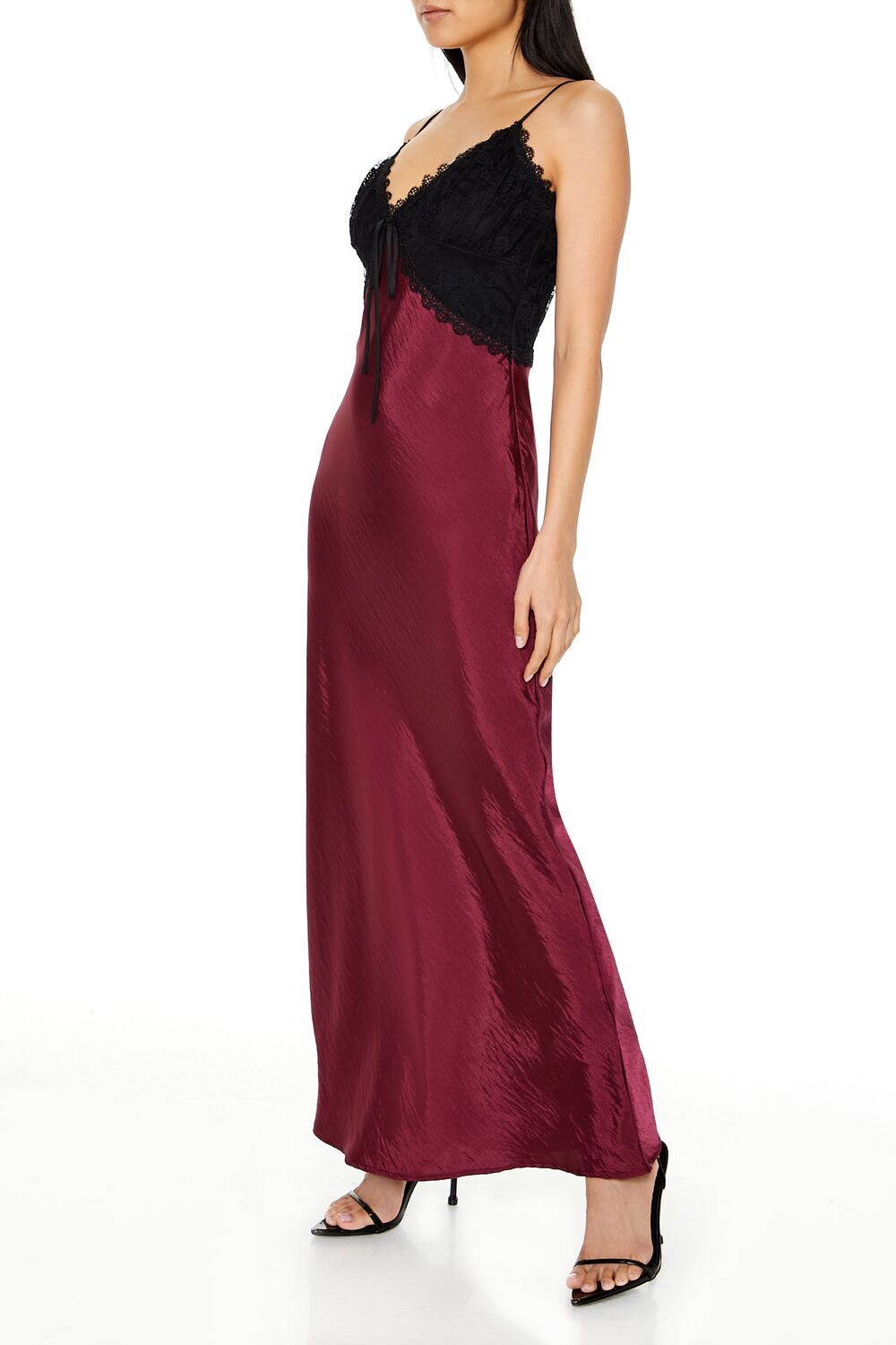  Forever 21 Two-Tone Maxi Slip Dress - burgundy-black - Bonton
