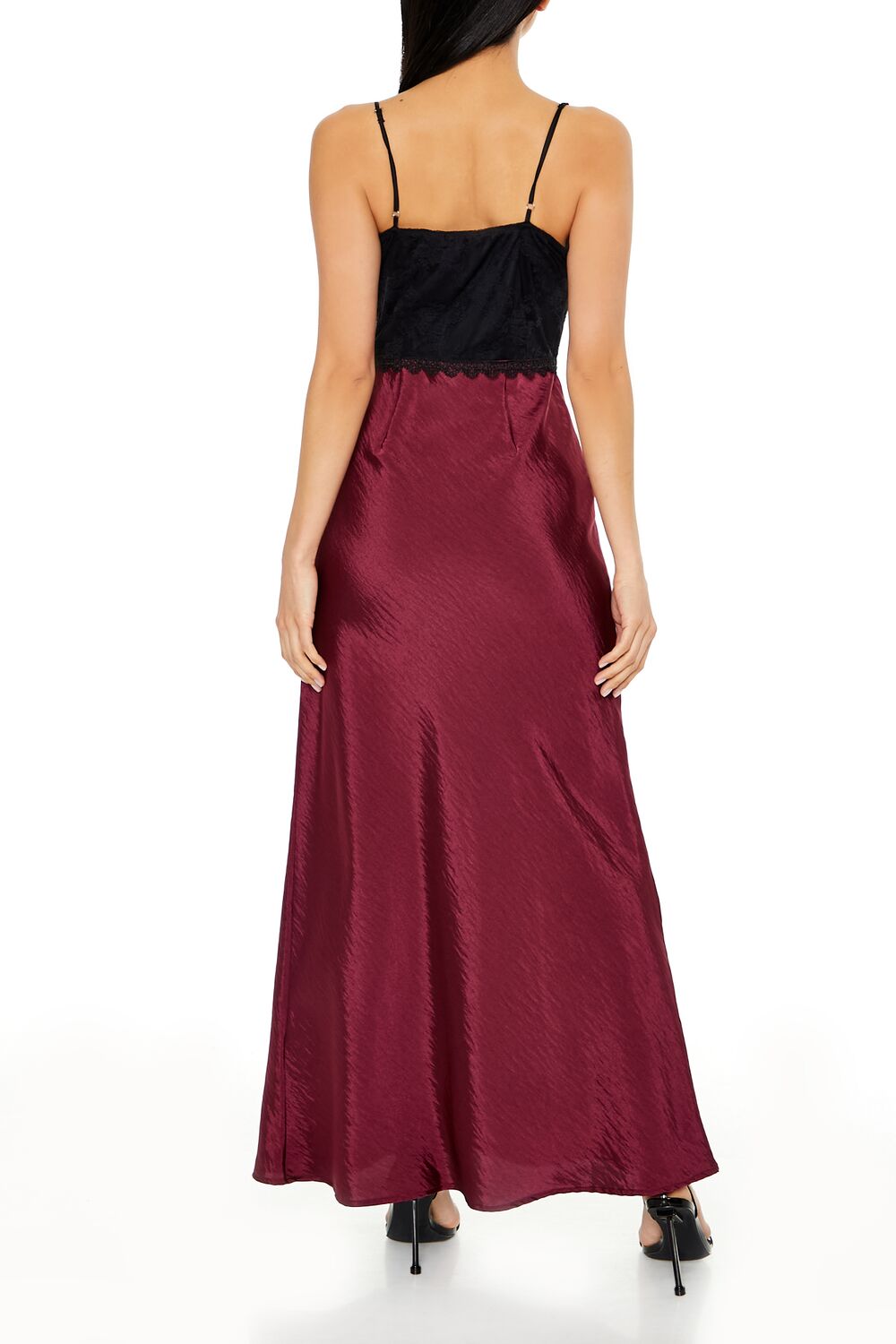  Forever 21 Two-Tone Maxi Slip Dress - burgundy-black - Bonton
