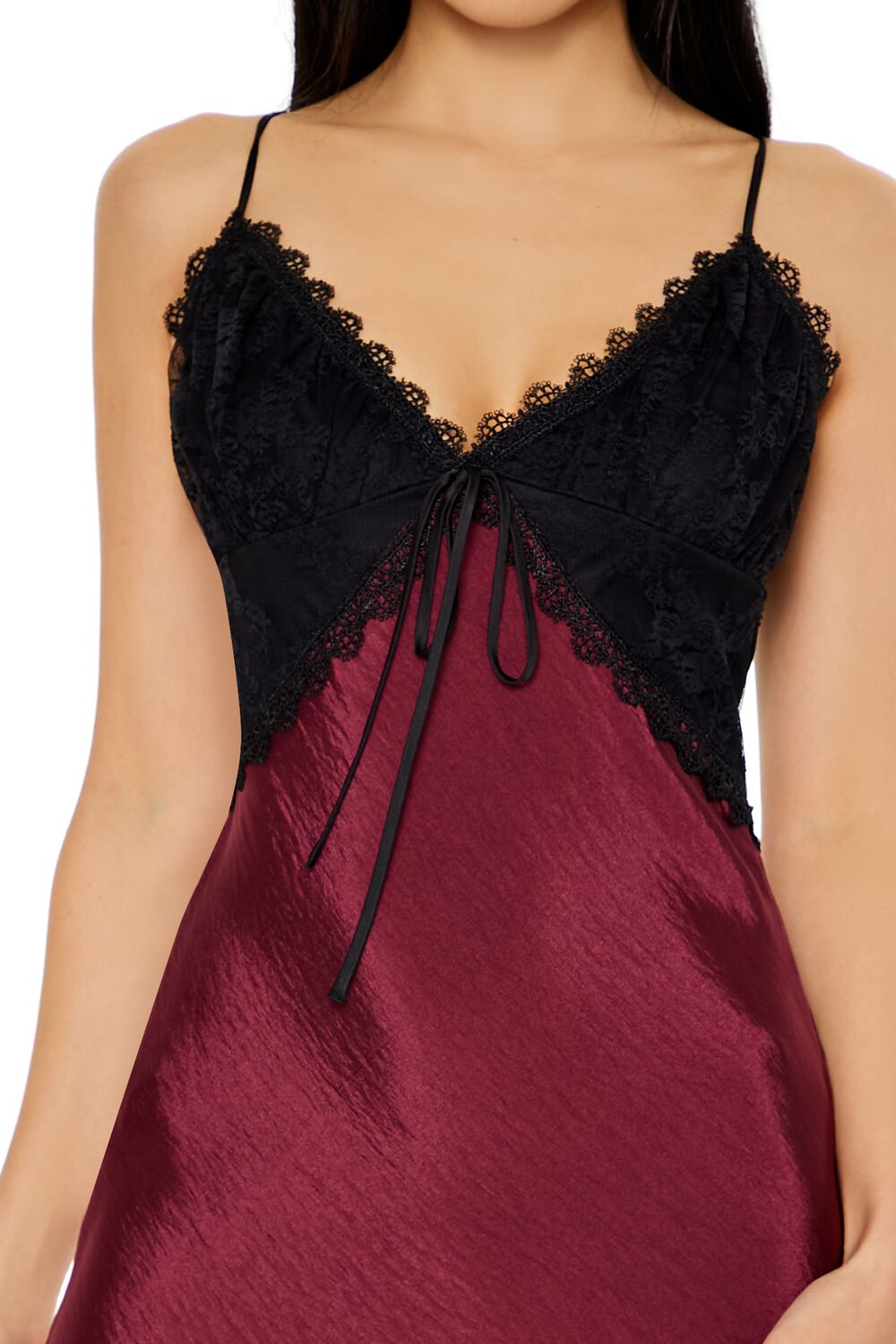  Forever 21 Two-Tone Maxi Slip Dress - burgundy-black - Bonton