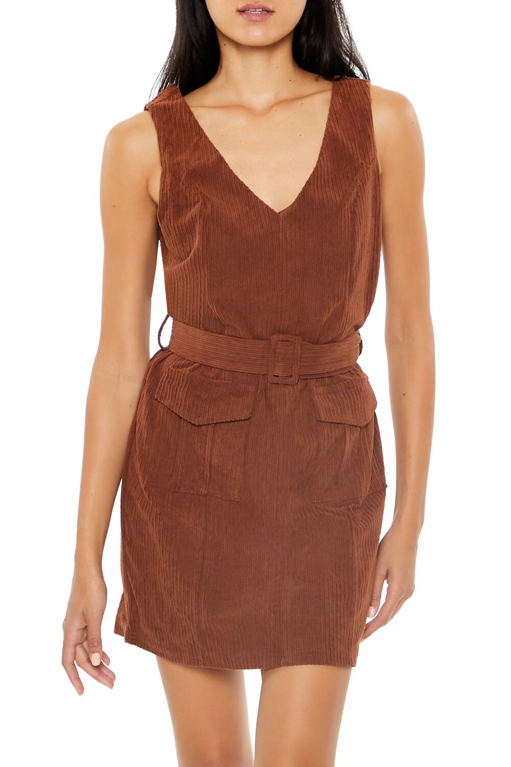  Forever 21 Belted Corduroy Mini Dress - black-swatch - Bonton