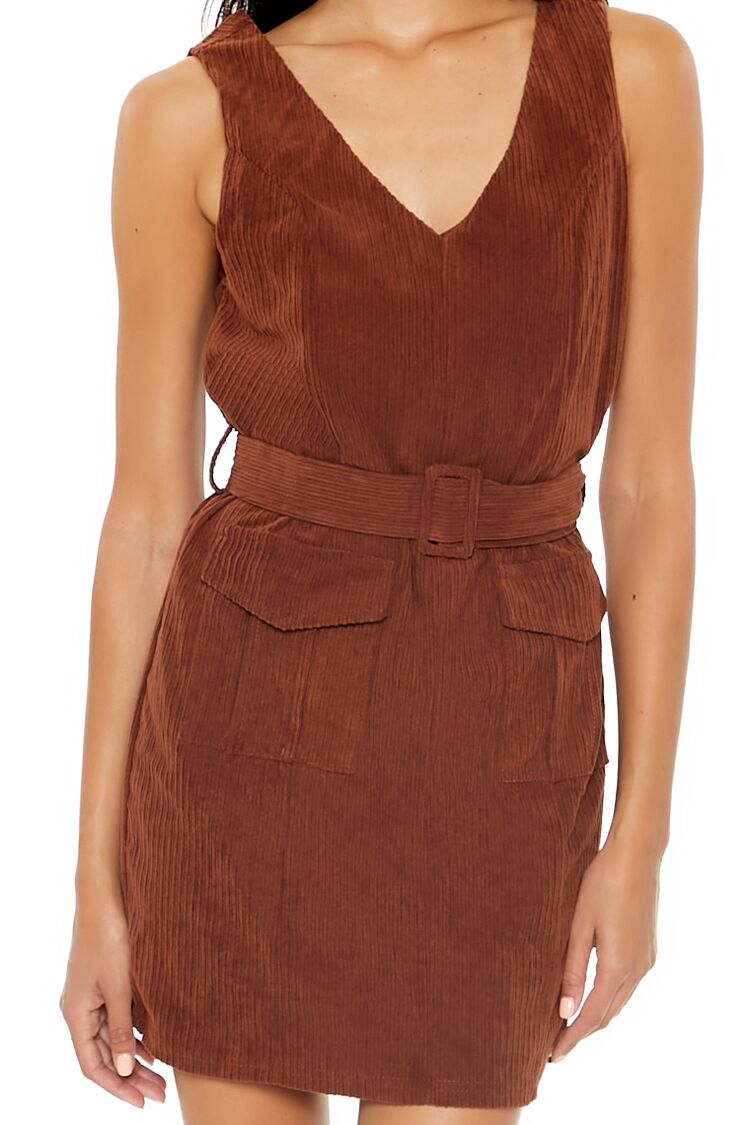  Forever 21 Belted Corduroy Mini Dress - black-swatch - Bonton