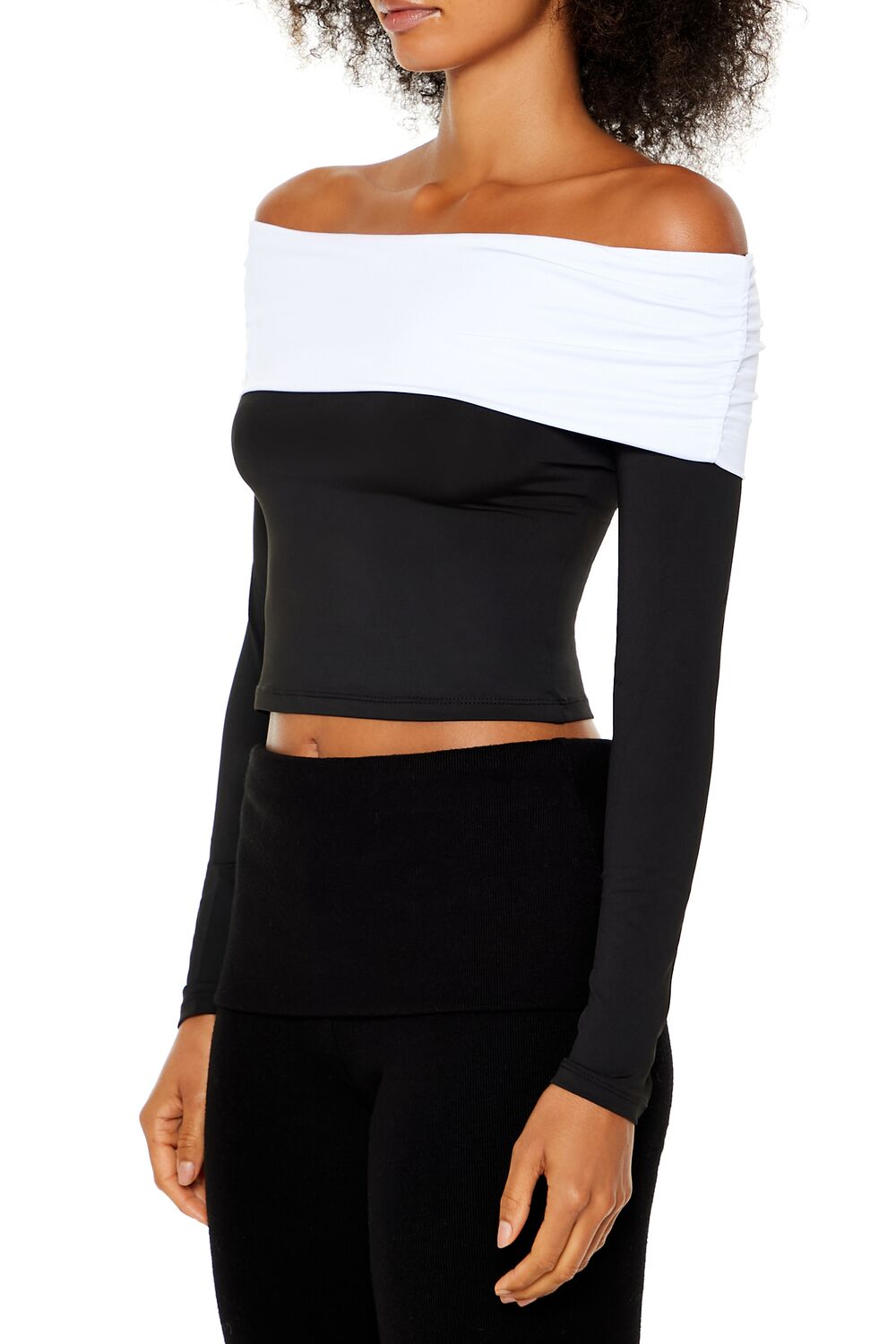  Forever 21 Colorblock Off-the-Shoulder Top - black white - Bonton