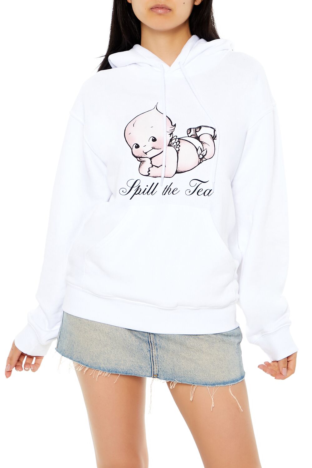  Forever 21 Kewpie Spill the Tea Hoodie - white multi - Bonton