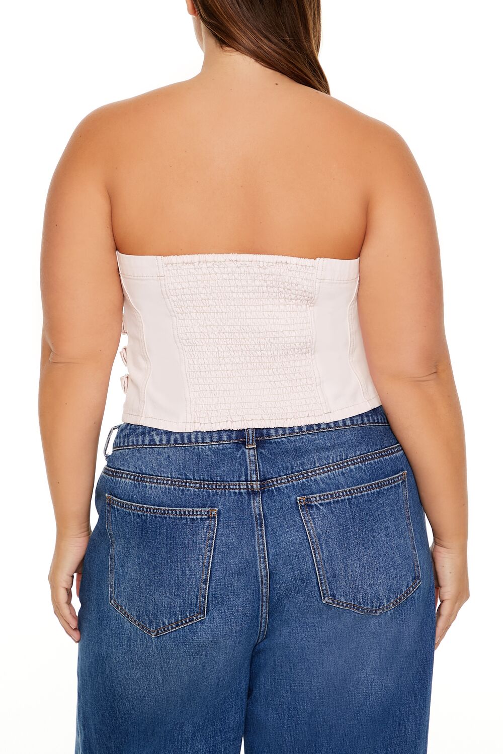  Forever 21 Plus Size Denim Zip-Up Tube Top - seashell pink - Bonton