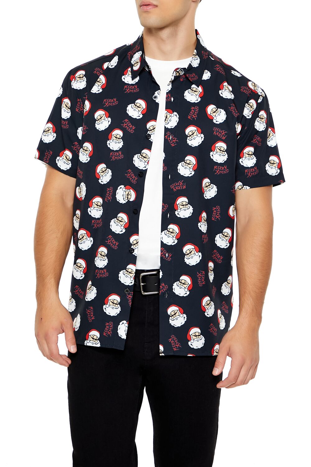  Forever 21 Christmas Santa Motif Shirt - black multi - Bonton