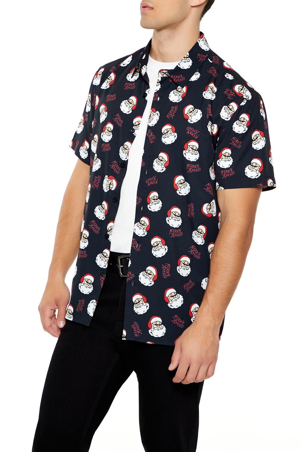  Forever 21 Christmas Santa Motif Shirt - black multi - Bonton