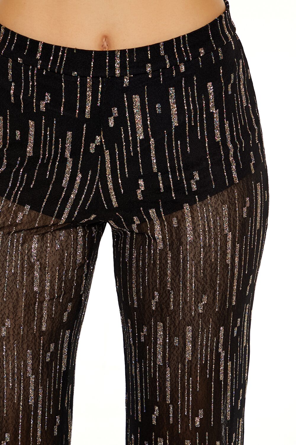  Forever 21 Glitter High-Rise Straight Pants - black - Bonton