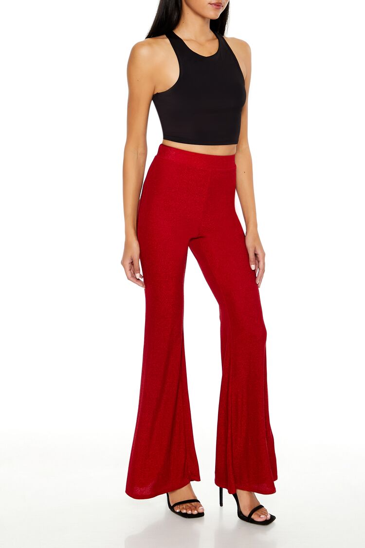  Forever 21 Glitter High-Rise Flare Pants - champagne - Bonton