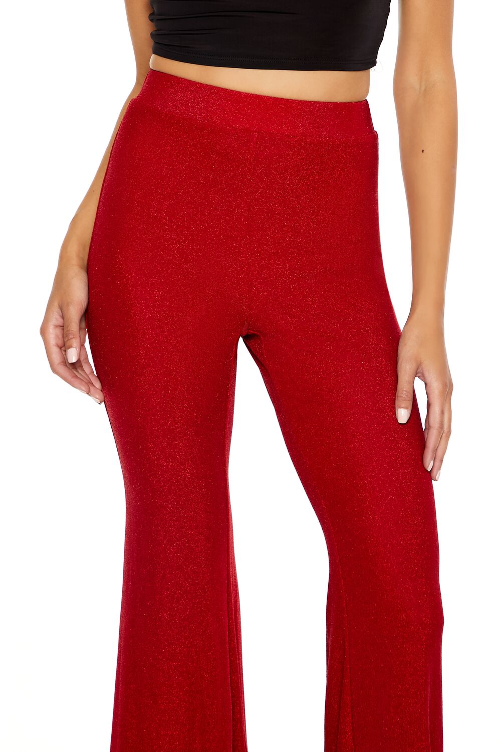  Forever 21 Glitter High-Rise Flare Pants - champagne - Bonton