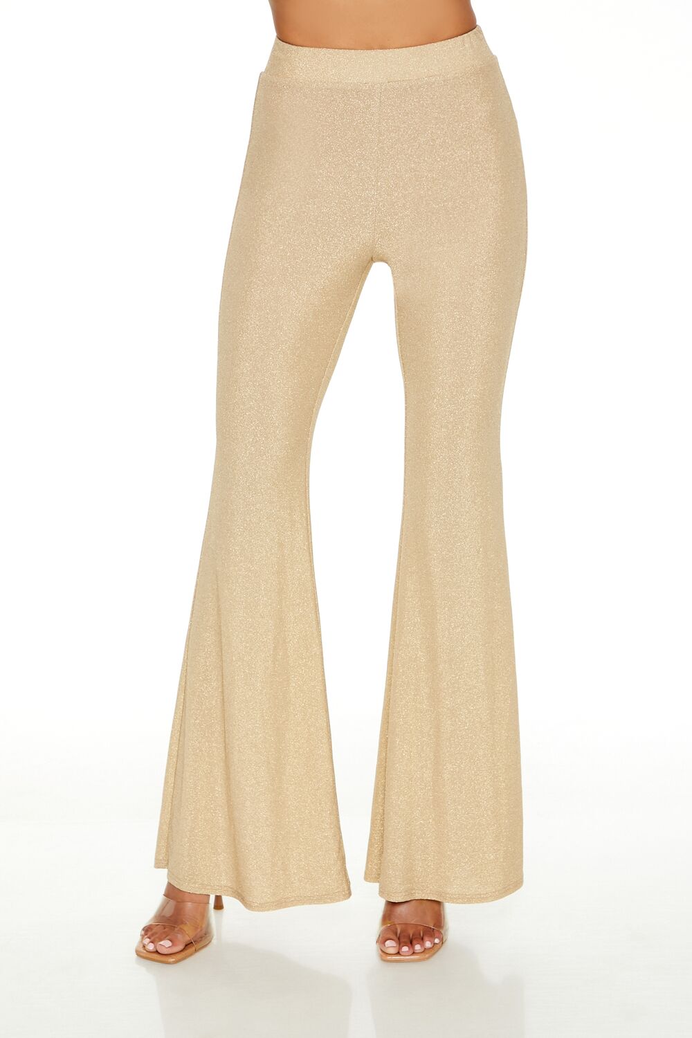  Forever 21 Glitter High-Rise Flare Pants - champagne - Bonton