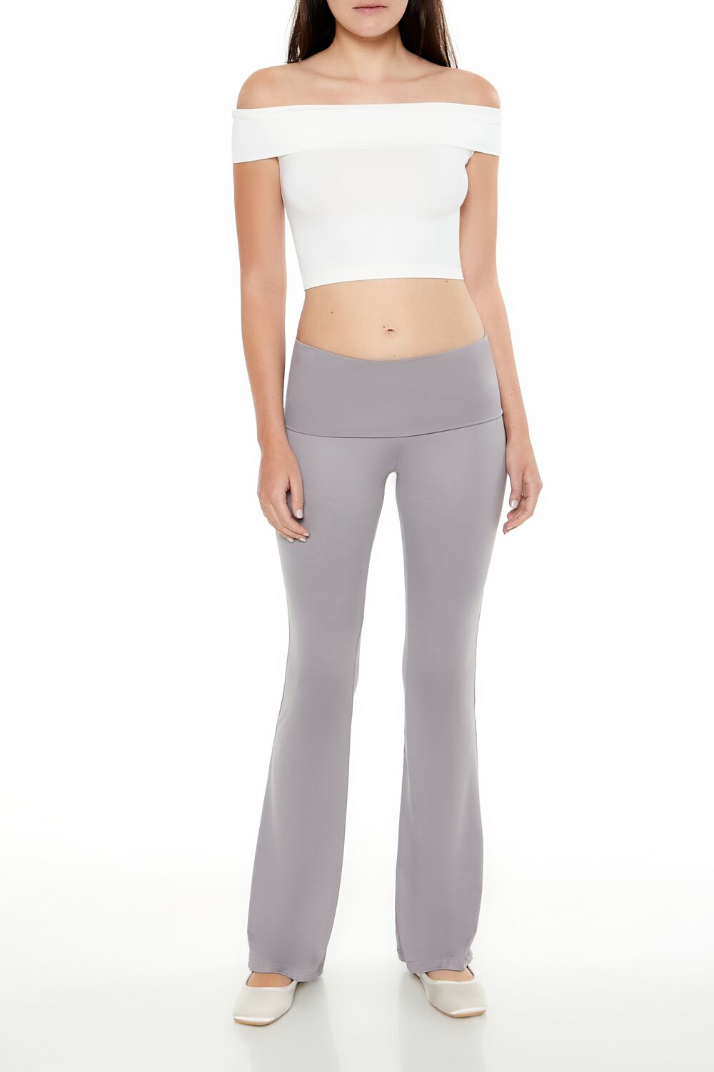  Forever 21 Seamless Off-the-Shoulder Crop Top - white - Bonton