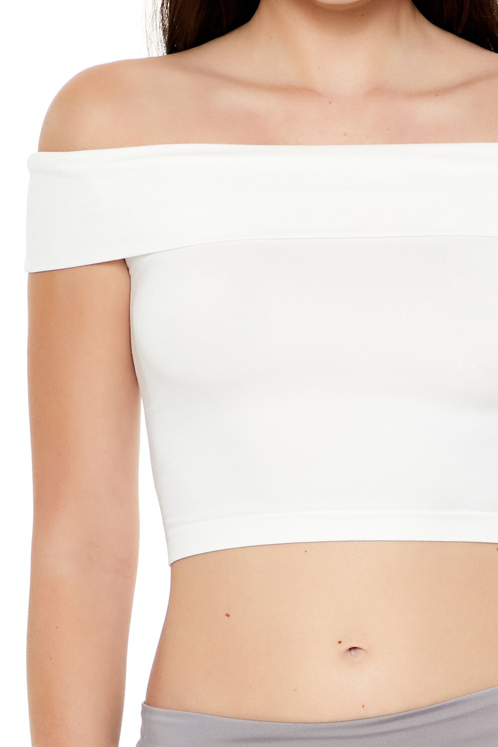  Forever 21 Seamless Off-the-Shoulder Crop Top - white - Bonton