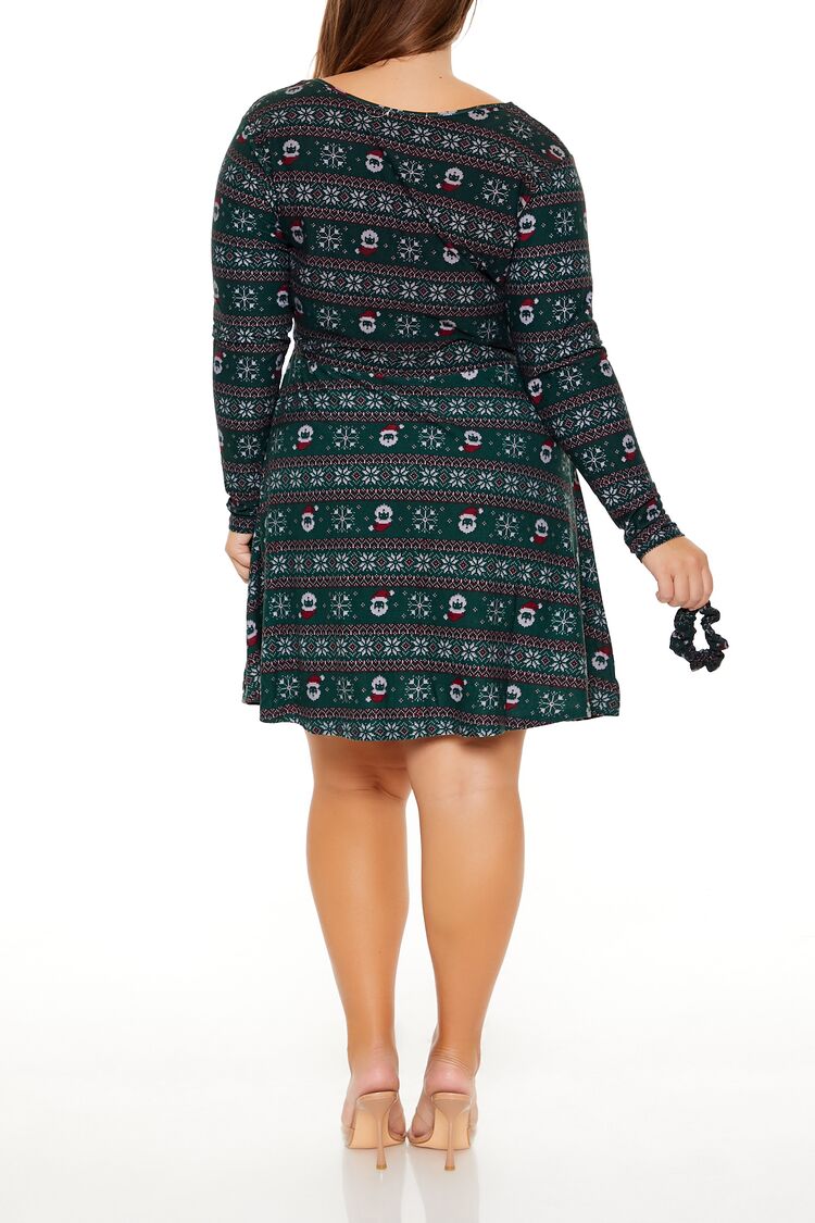  Forever 21 Plus Size Fair Isle Mini Dress & Scrunchie Set - green-swatch - Bonton