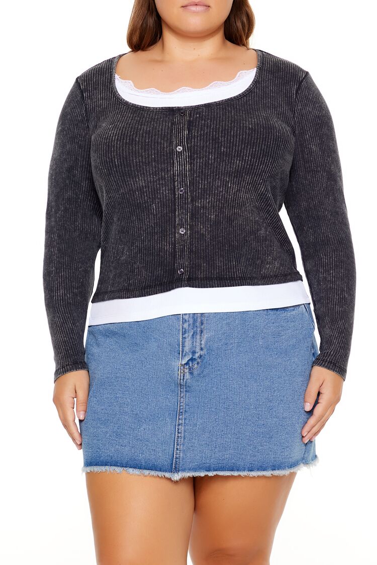  Forever 21 Plus Size Ribbed Henley Top - brown white - Bonton