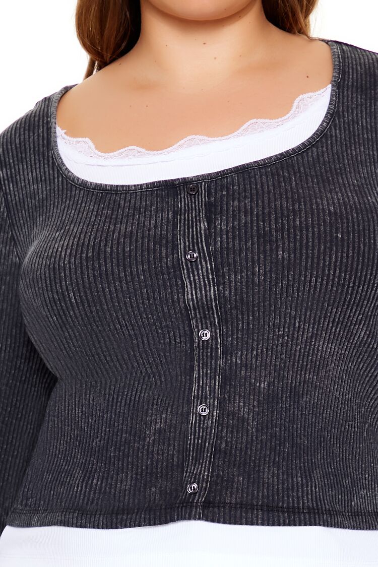  Forever 21 Plus Size Ribbed Henley Top - brown white - Bonton