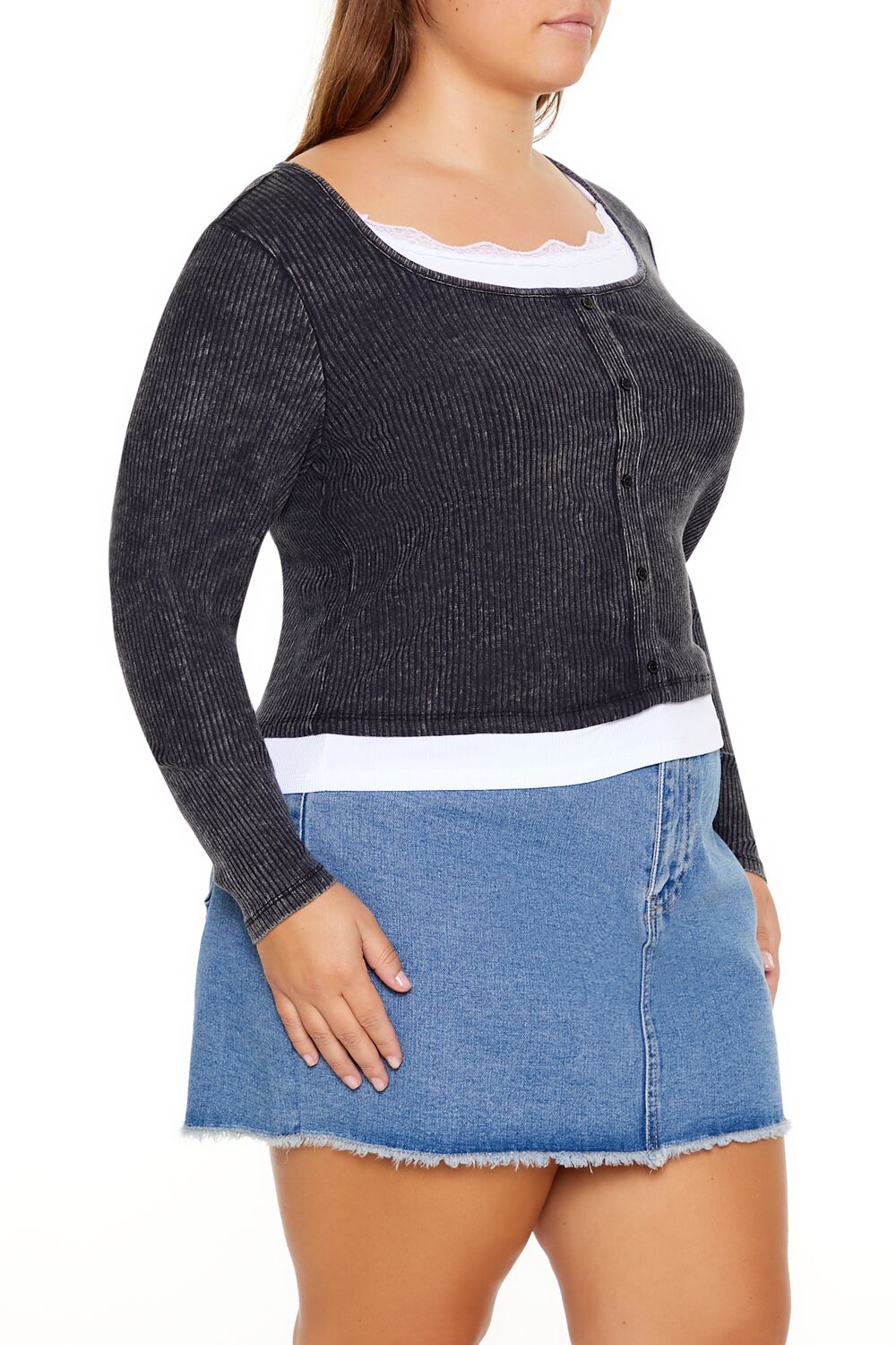  Forever 21 Plus Size Ribbed Henley Top - brown white - Bonton