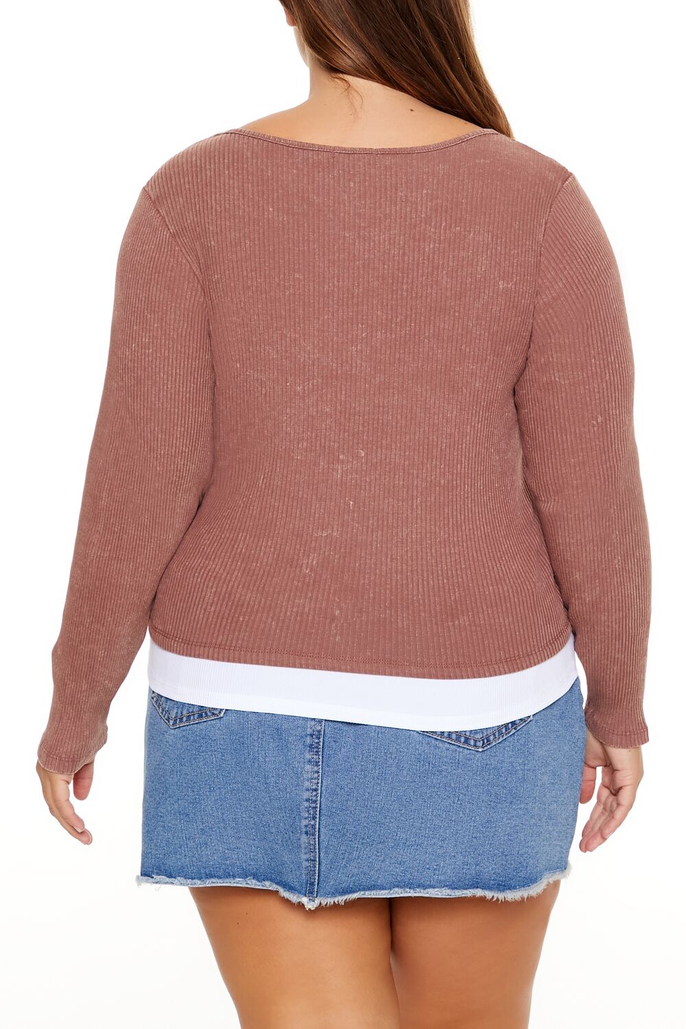 Forever 21 Plus Size Ribbed Henley Top - brown white - Bonton