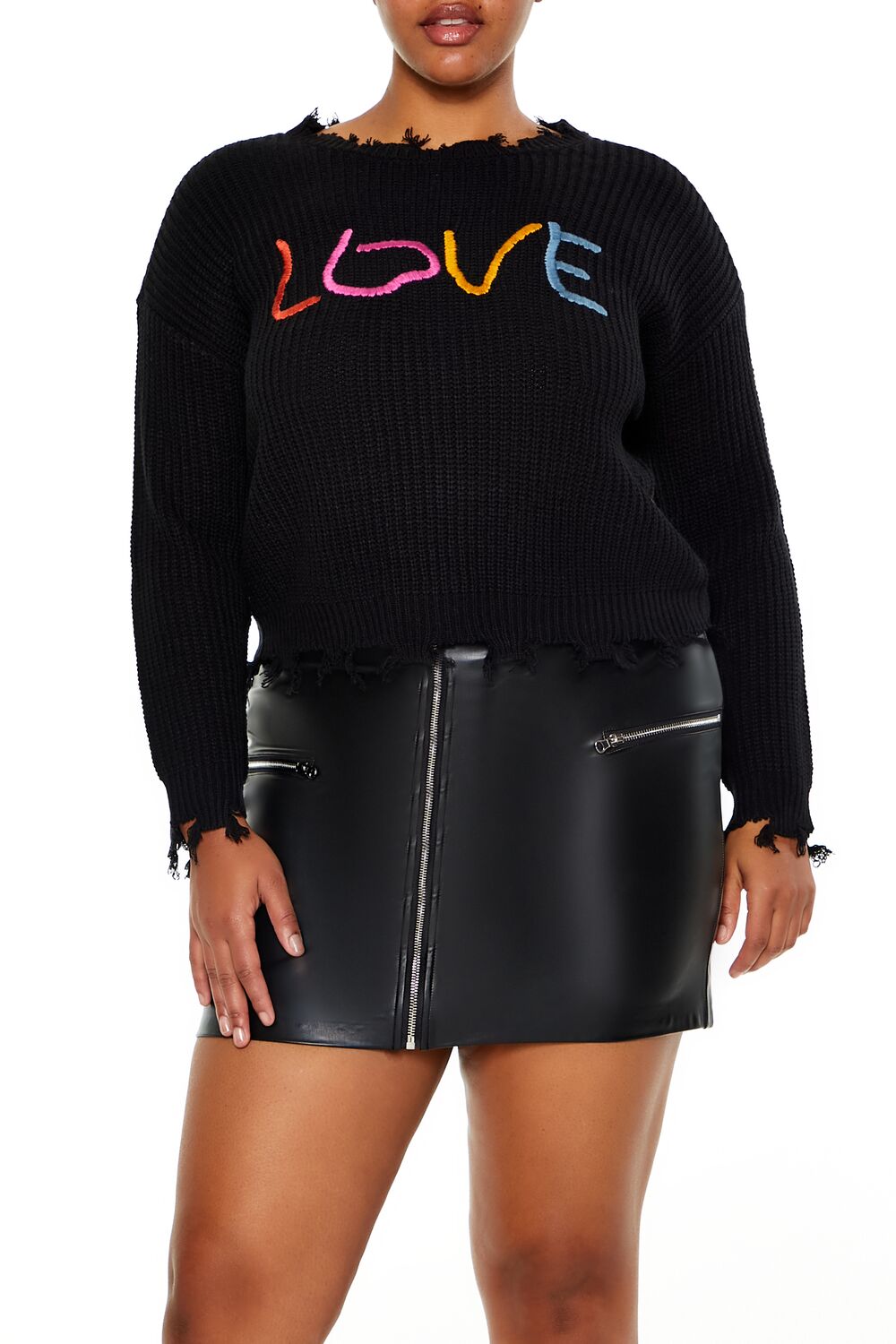  Forever 21 Plus Size Love Embroidered Sweater - black red - Bonton