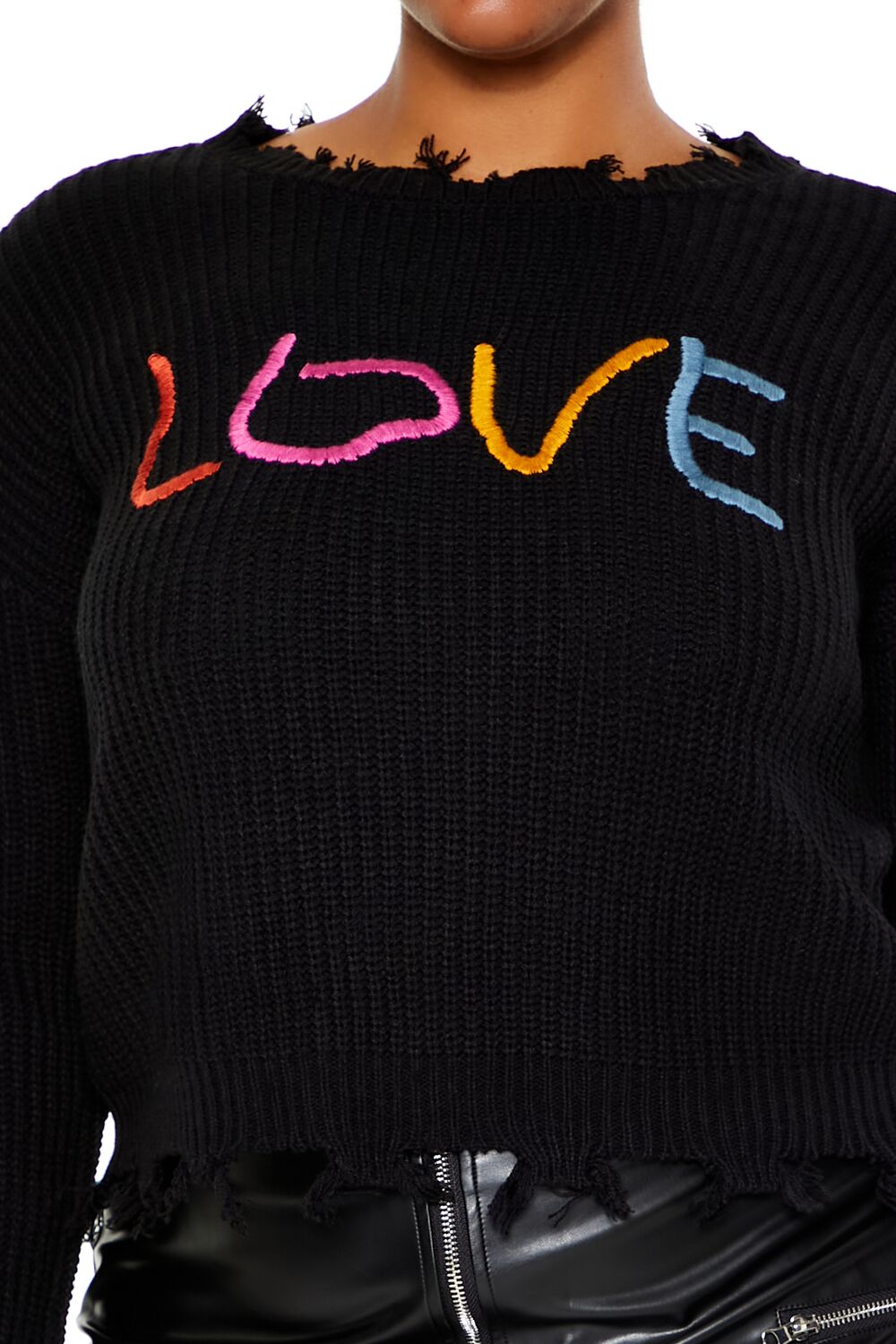  Forever 21 Plus Size Love Embroidered Sweater - black red - Bonton