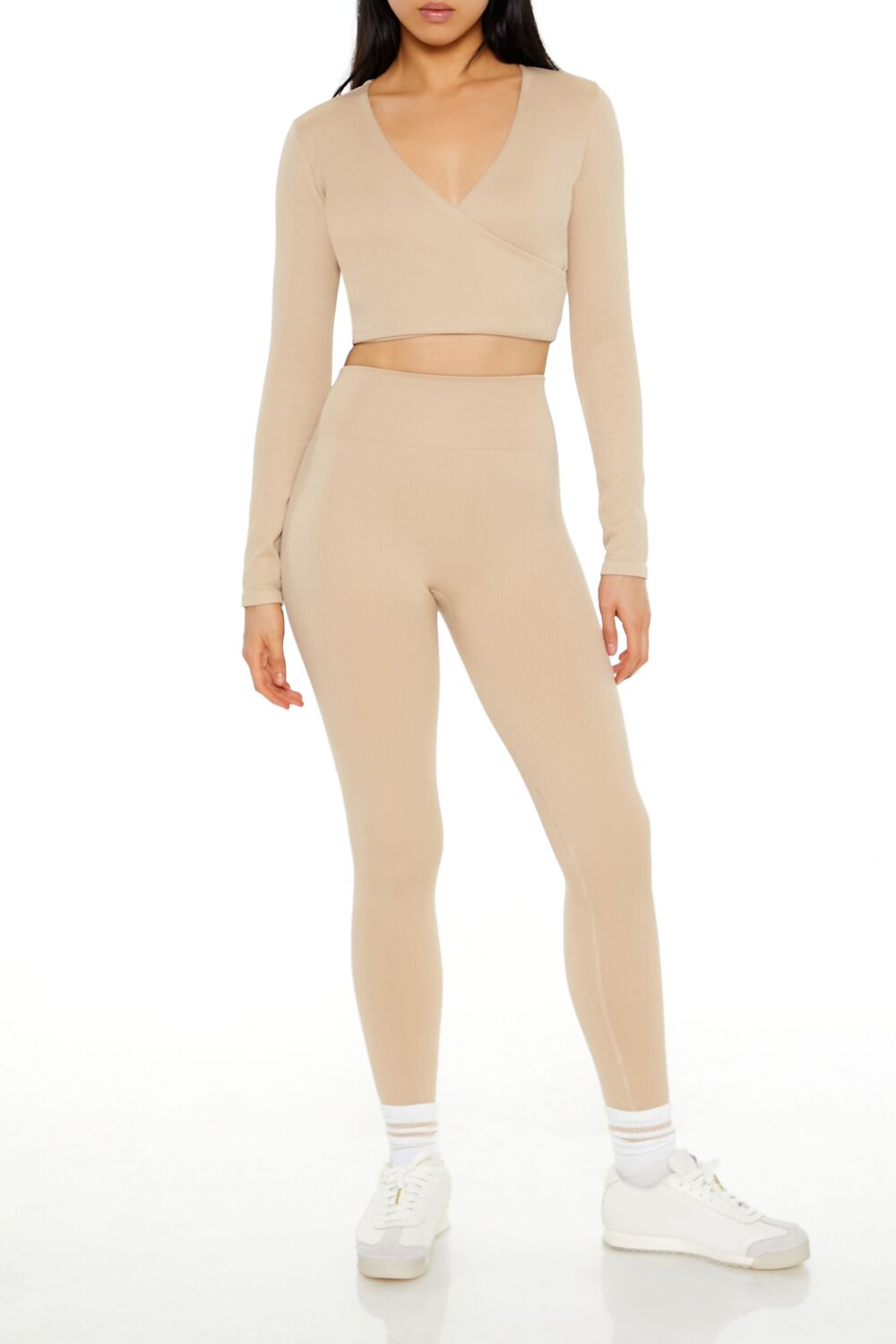  Forever 21 Active Seamless Surplice Crop Top - desert sand - Bonton