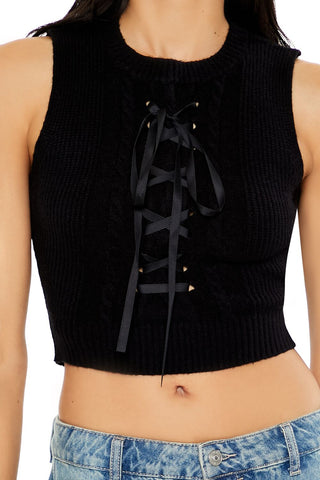 Sweater-Knit Lace-Up Crop Top