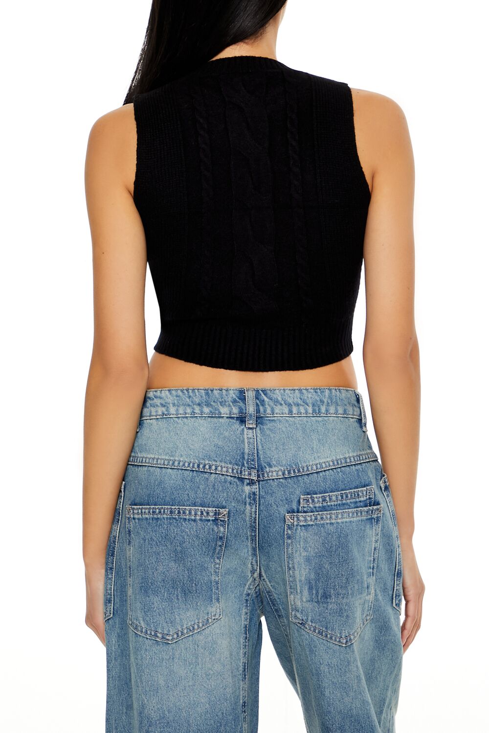  Forever 21 Sweater-Knit Lace-Up Crop Top - black - Bonton