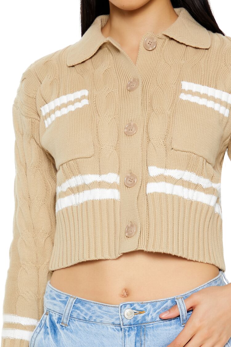  Forever 21 Varsity-Striped Cardigan Sweater - desert sand white - Bonton