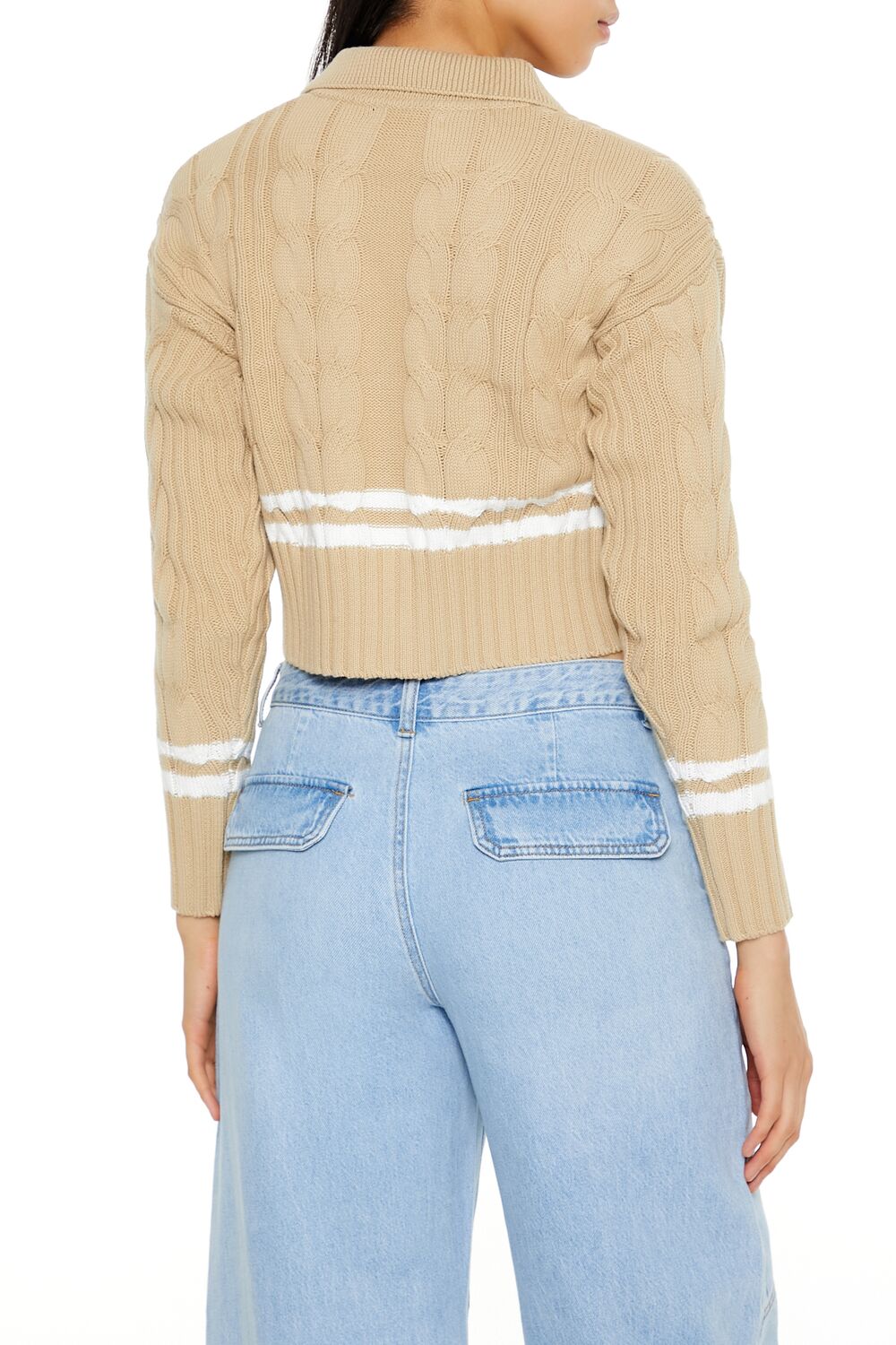 Forever 21 Varsity-Striped Cardigan Sweater - desert sand white - Bonton