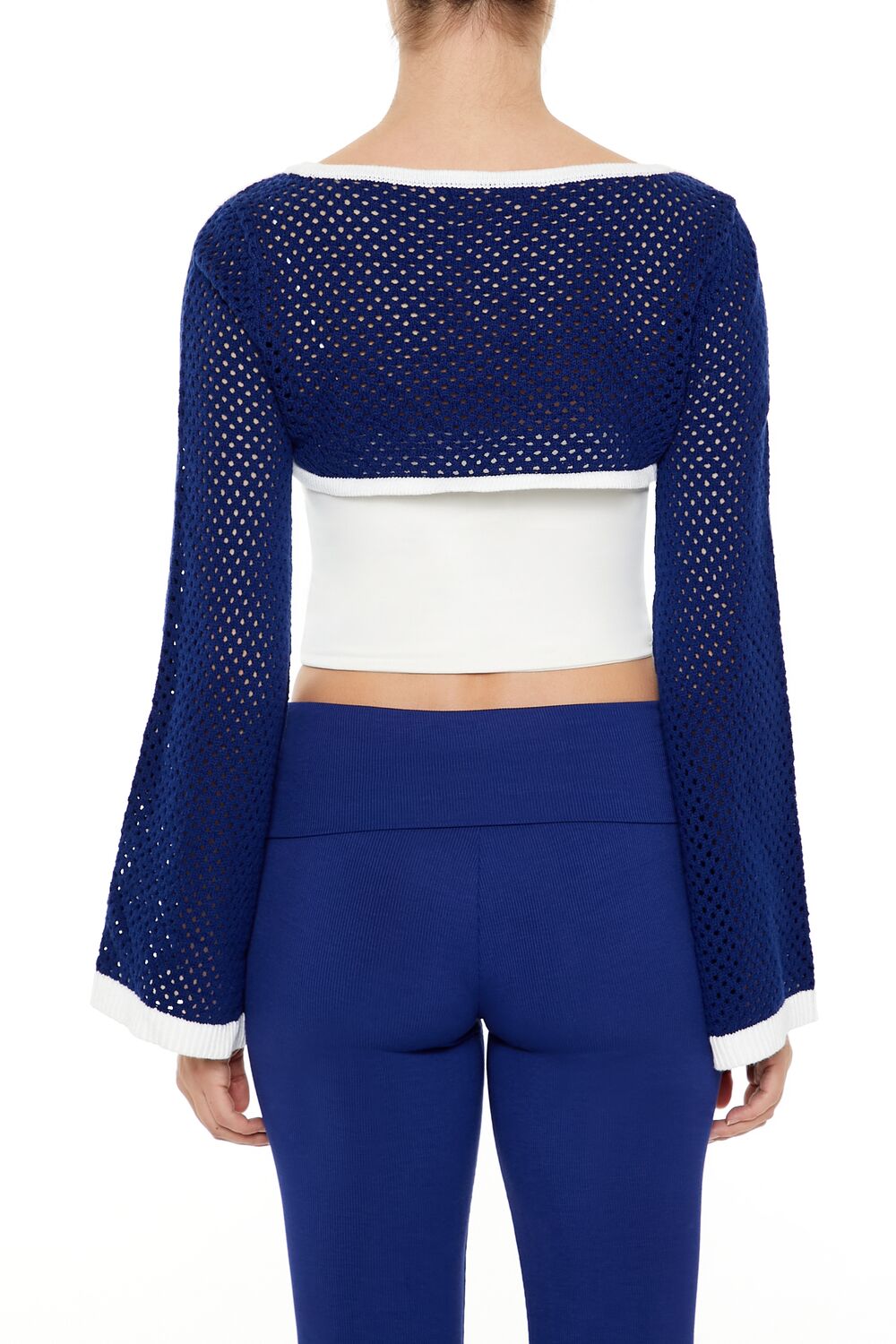  Forever 21 Netted Crochet Shrug Sweater - blue white - Bonton