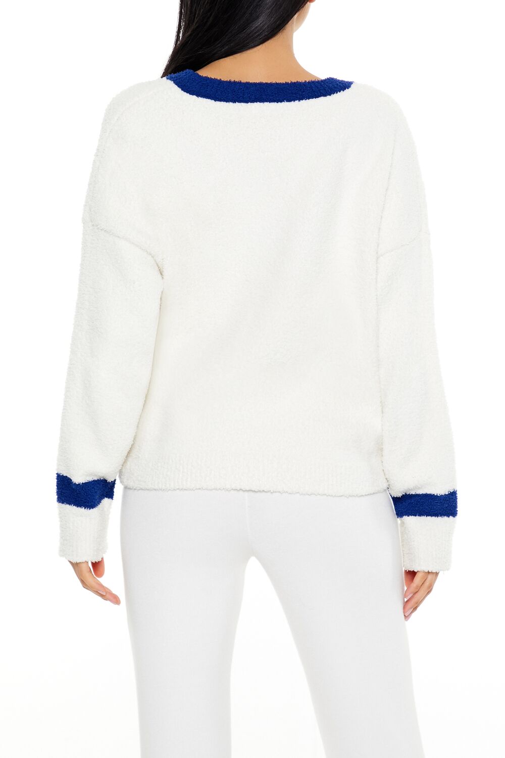  Forever 21 Bow 76 Fuzzy Knit Sweater - white blue - Bonton