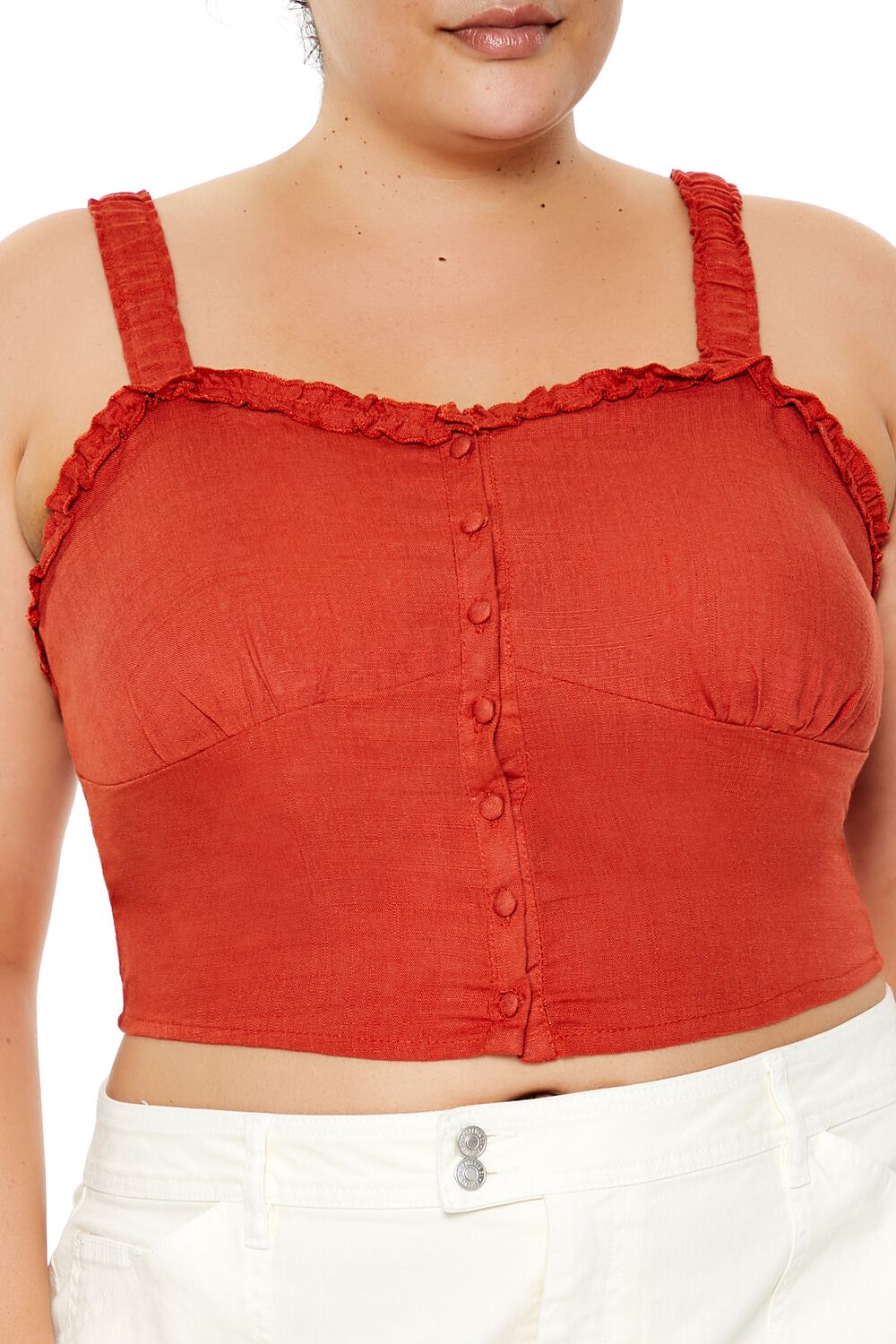  Forever 21 Plus Size Ruffle-Trim Crop Top - orange - Bonton