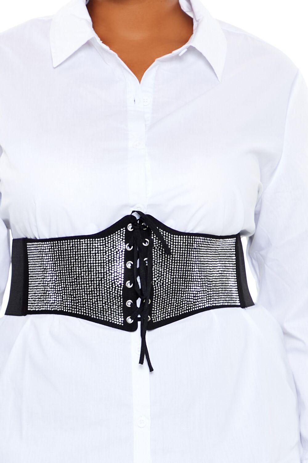  Forever 21 Plus Size Rhinestone Belt Shirt - white - Bonton