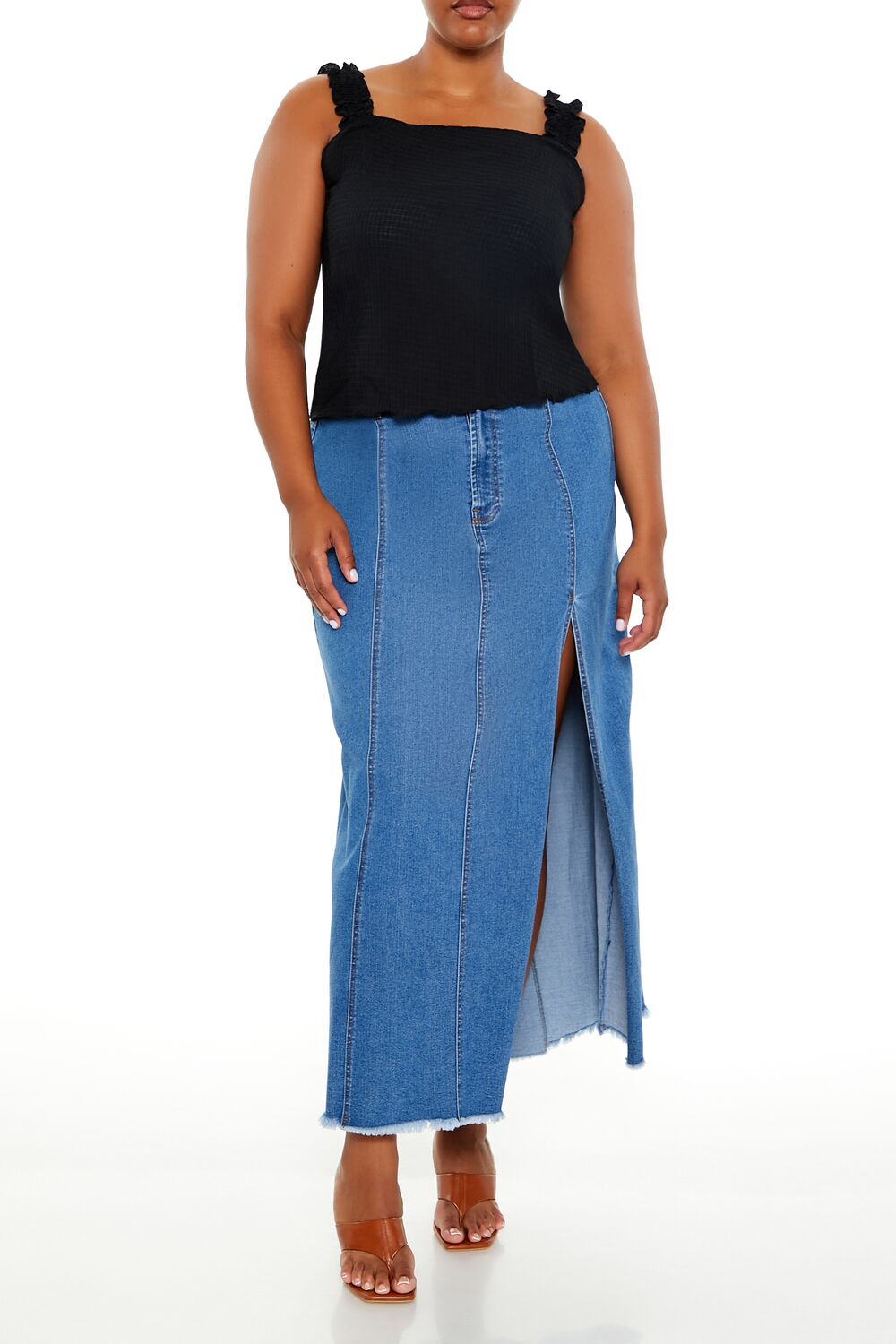  Forever 21 Plus Size Ruffle-Strap Tank Top - black - Bonton