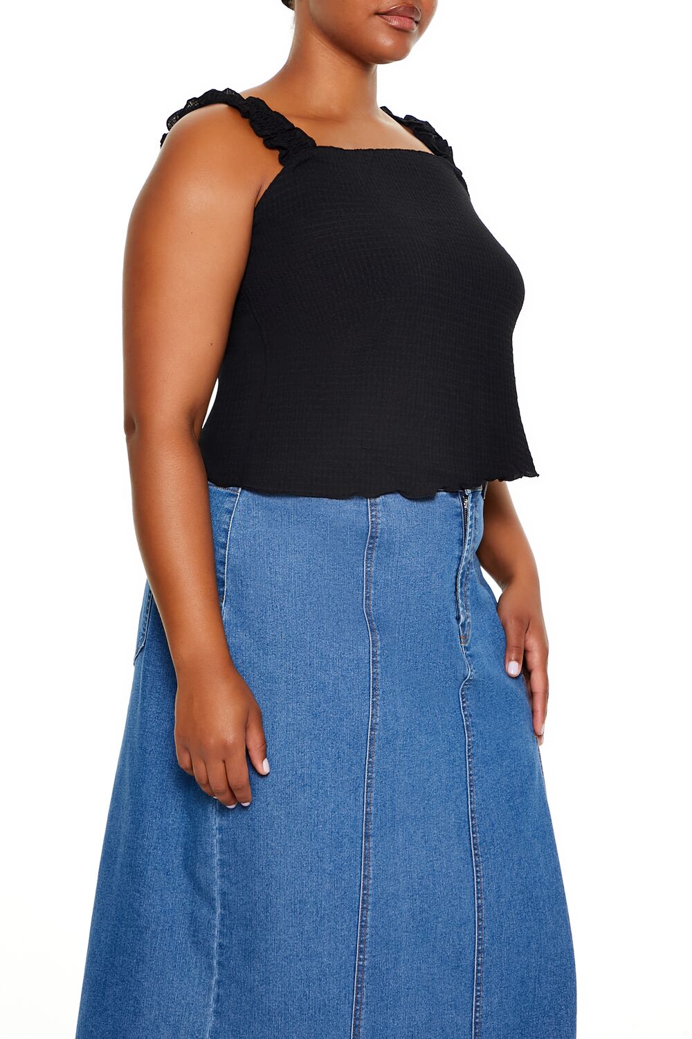  Forever 21 Plus Size Ruffle-Strap Tank Top - black - Bonton