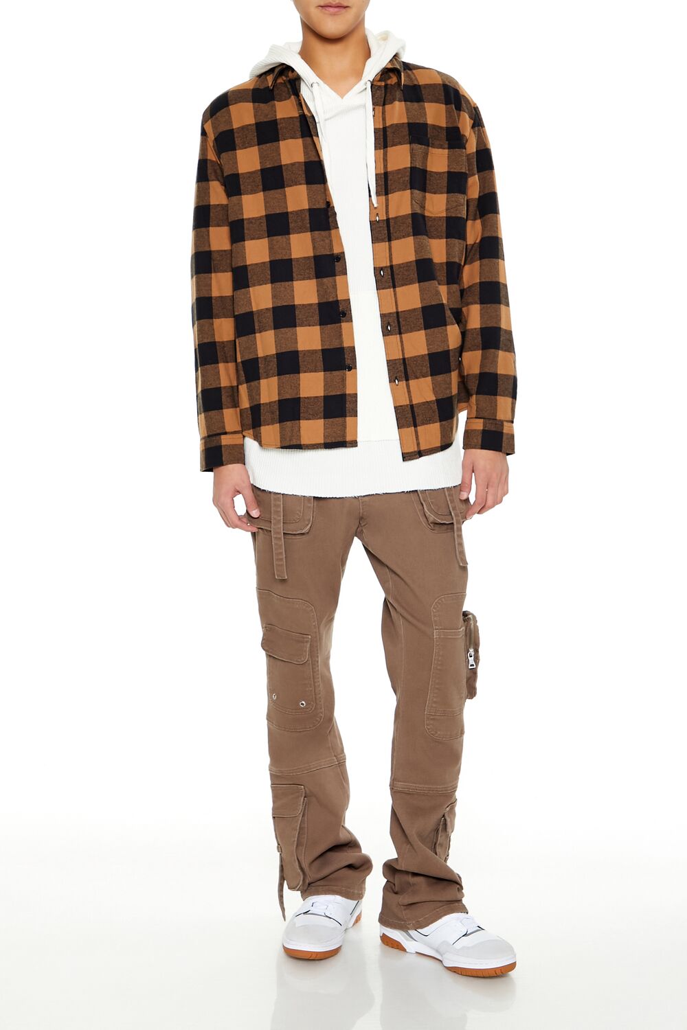  Forever 21 Plaid Curved-Hem Shirt - walnut black - Bonton