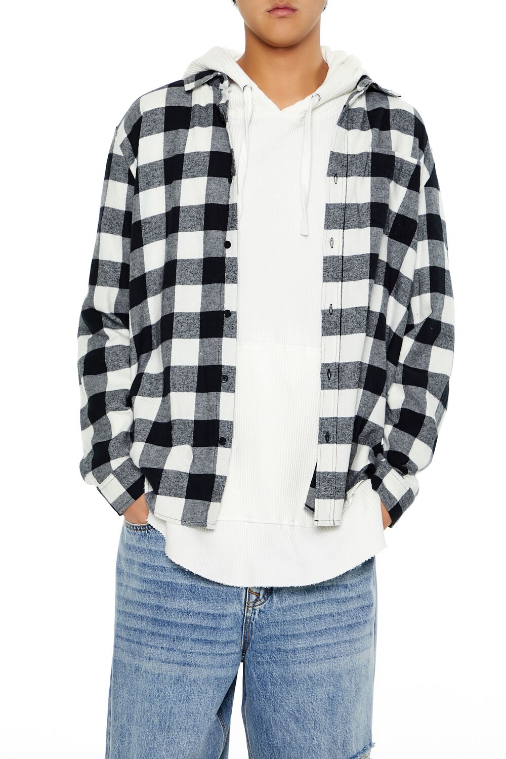  Forever 21 Plaid Curved-Hem Shirt - walnut black - Bonton