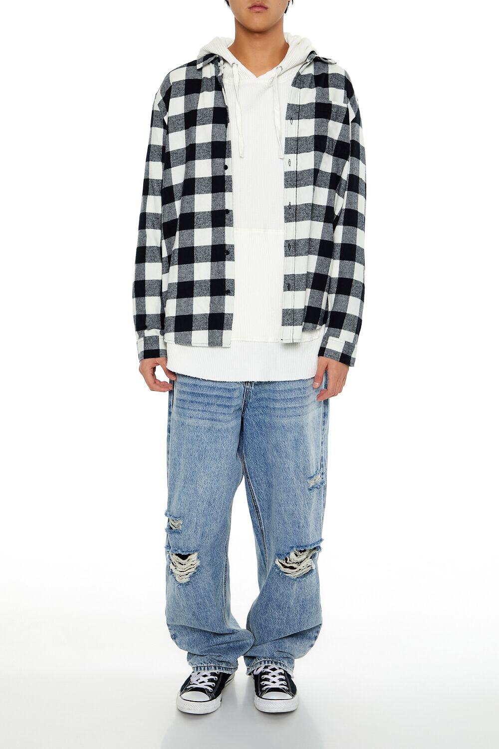  Forever 21 Plaid Curved-Hem Shirt - walnut black - Bonton
