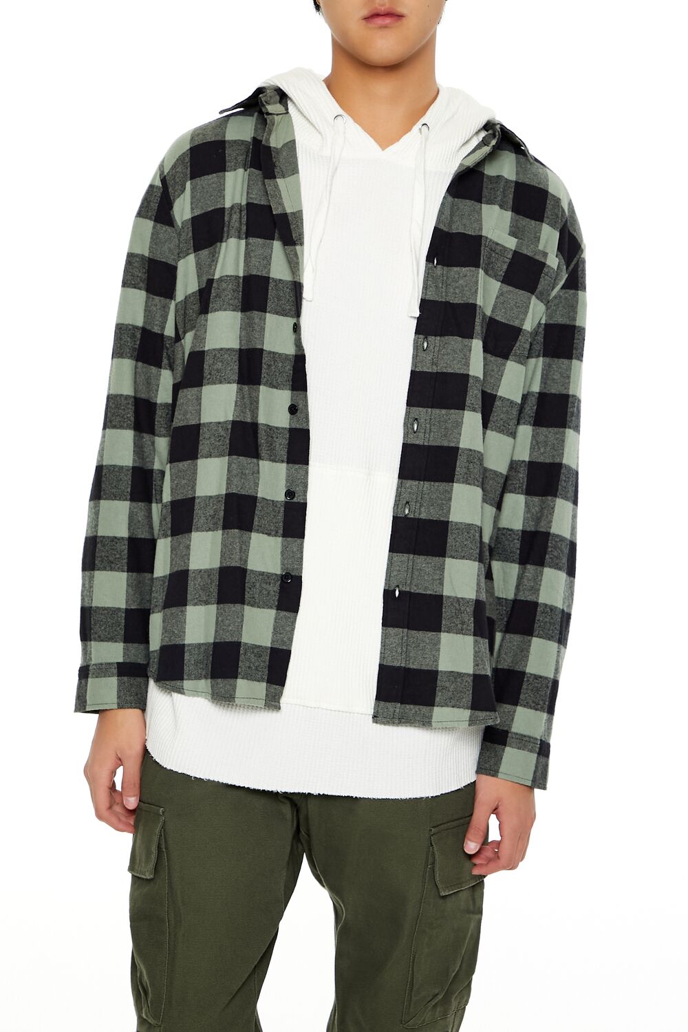  Forever 21 Plaid Curved-Hem Shirt - walnut black - Bonton