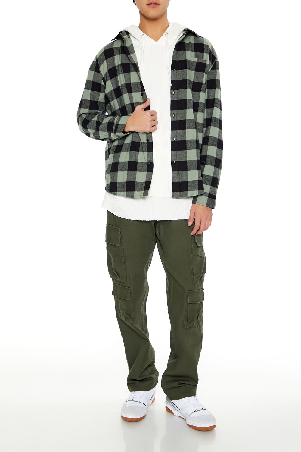  Forever 21 Plaid Curved-Hem Shirt - walnut black - Bonton